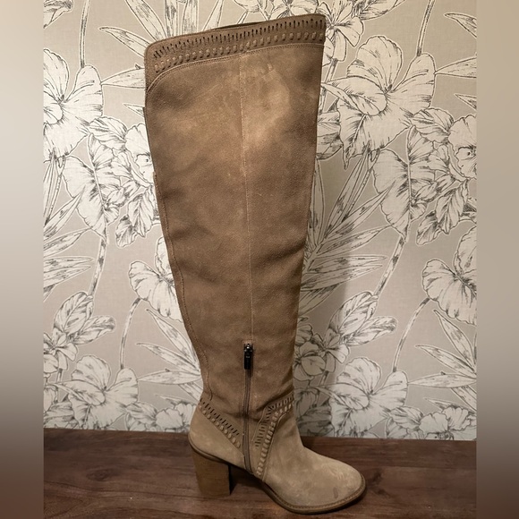Vince Camuto Over The Knee Madolee Boot Womens 10 (runs small) Suede Tan Taupe - Picture 2 of 11